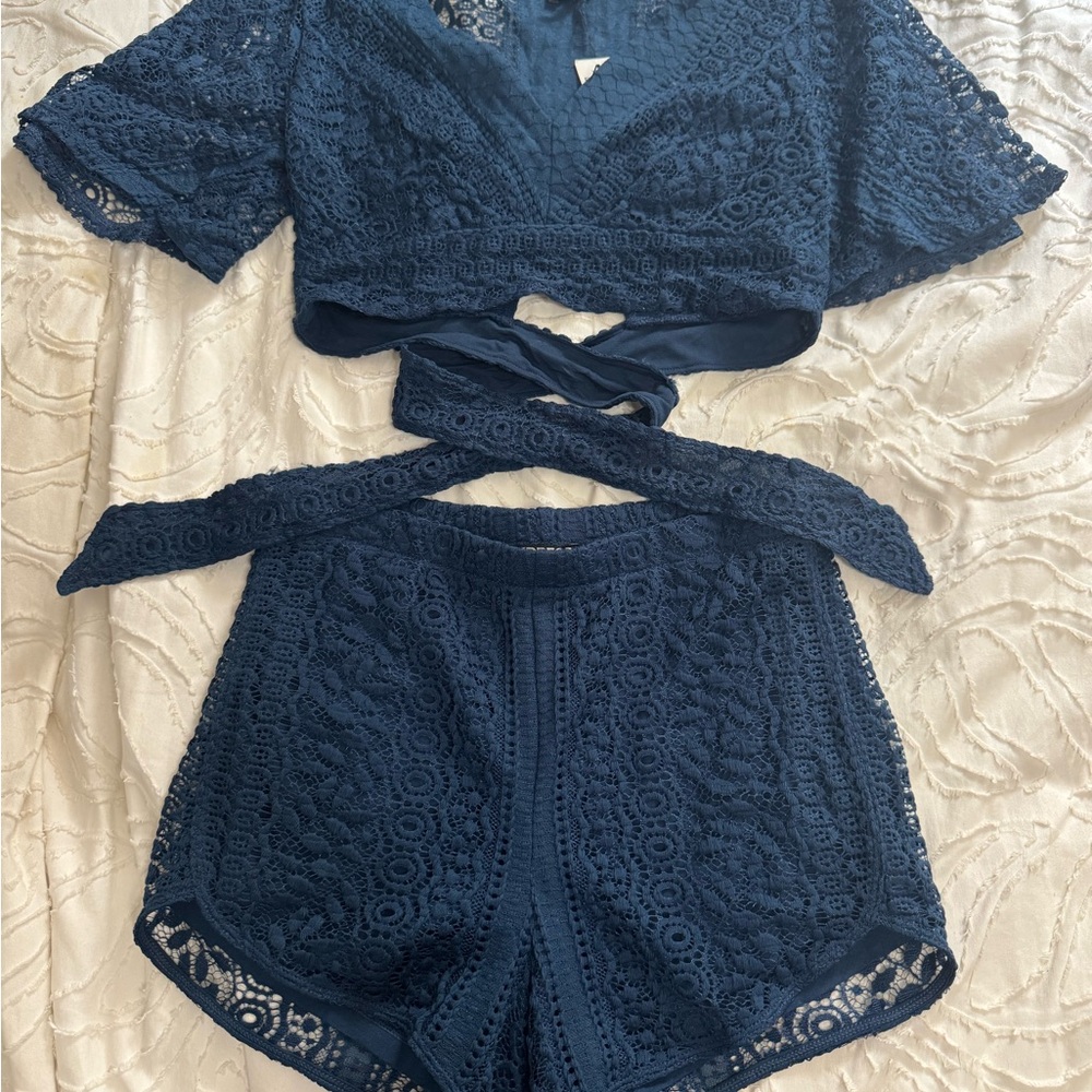 Express Navy Lace Two-Piece Set